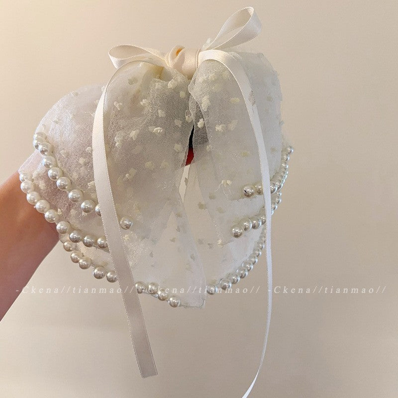 チュール リボン バンスクリップ 大きめ まとめ髪 上品 レディース ヘアアクセサリー