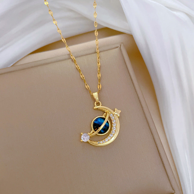 星月モチーフ 星空デザイン 高級感 華やか フルストーン ネックレス レディース 鎖骨チェーン