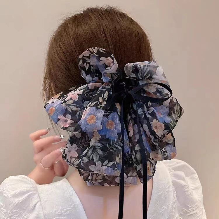 チュール リボン バンスクリップ 大きめ まとめ髪 上品 レディース ヘアアクセサリー