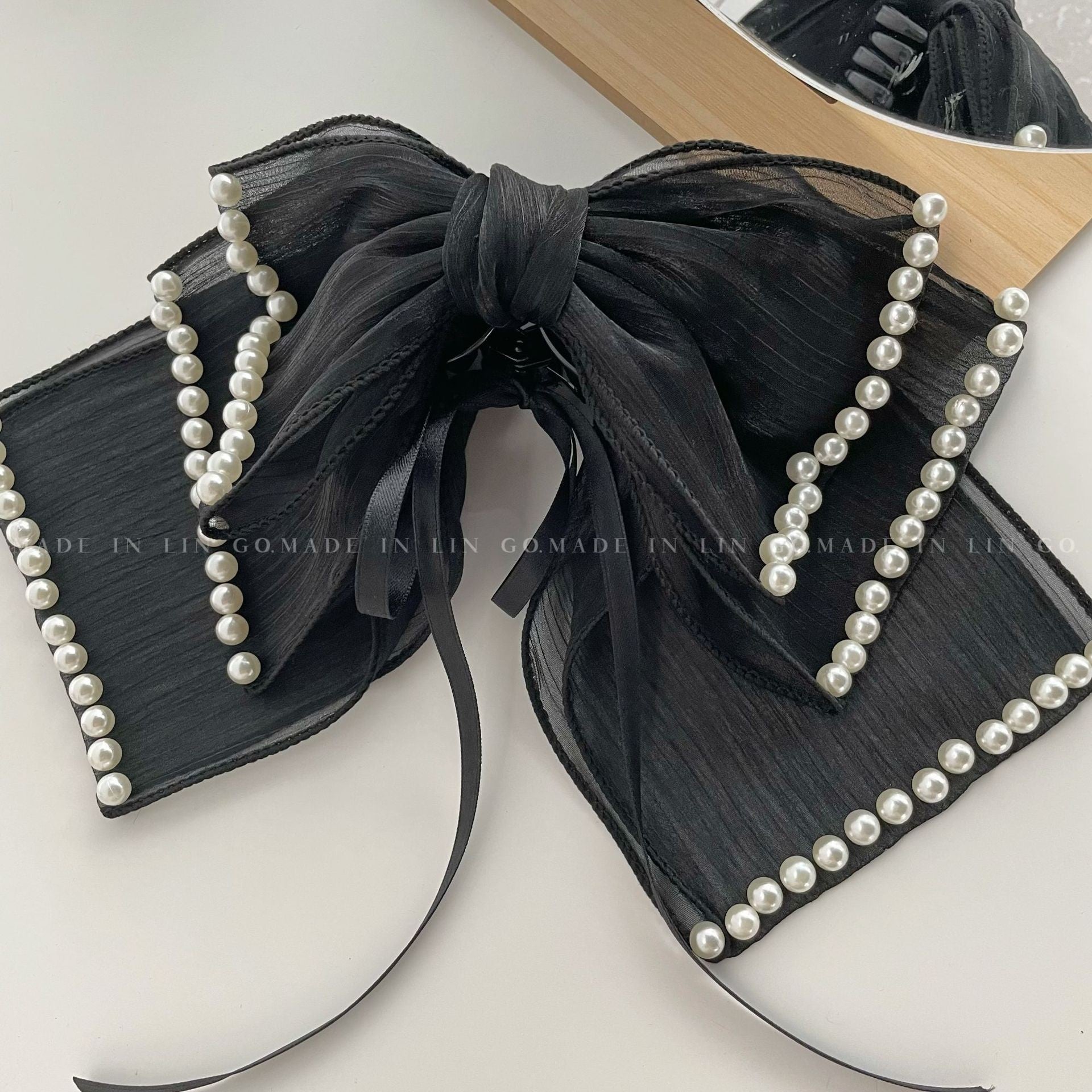 チュール リボン バンスクリップ 大きめ まとめ髪 上品 レディース ヘアアクセサリー