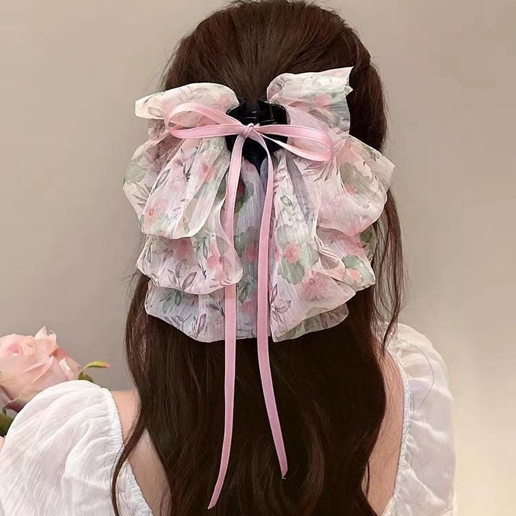 チュール リボン バンスクリップ 大きめ まとめ髪 上品 レディース ヘアアクセサリー