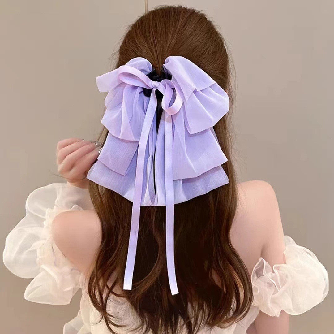 チュール リボン バンスクリップ 大きめ まとめ髪 上品 レディース ヘアアクセサリー