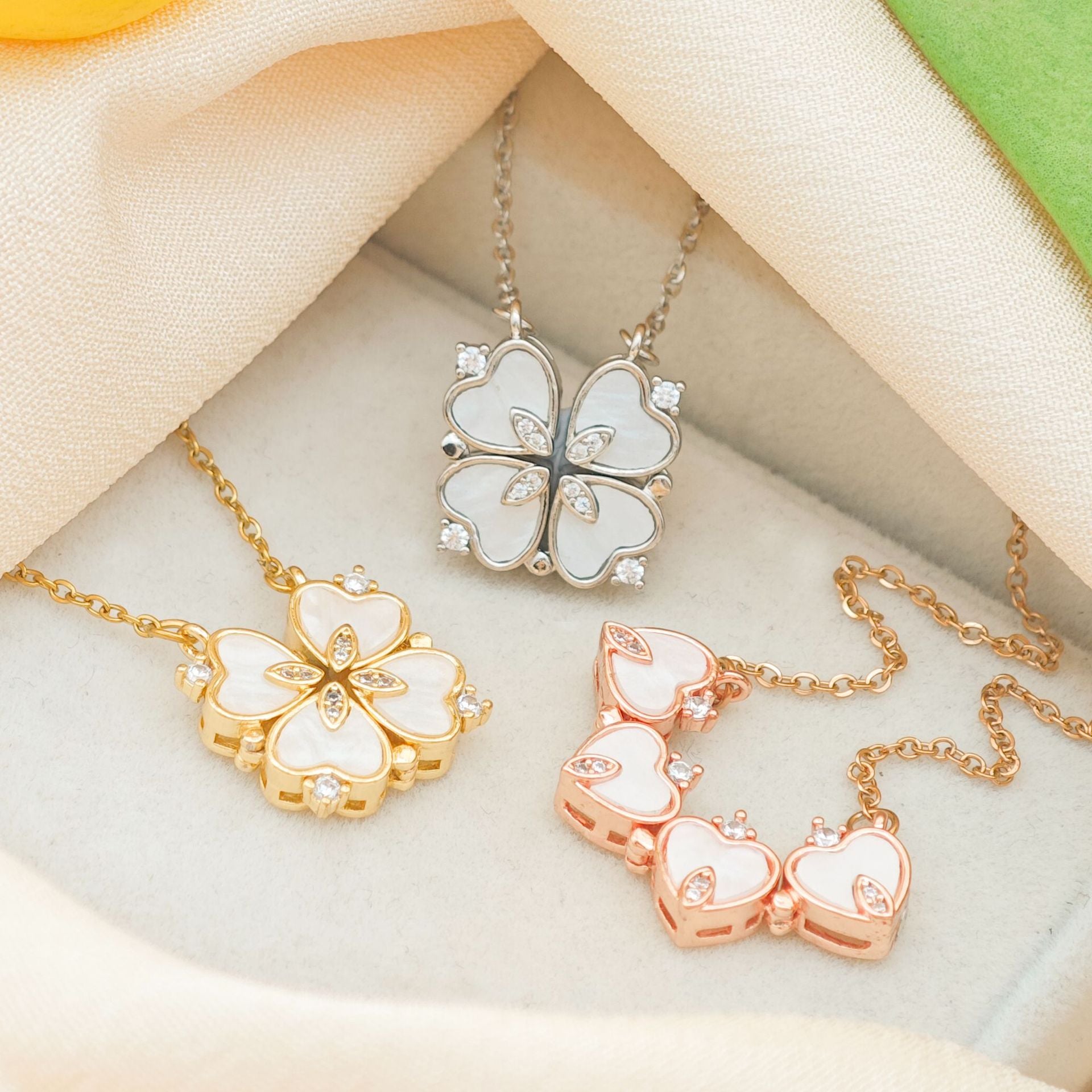 四つ葉クローバー＆ハート 2WAY ネックレス レディース 上品 シンプル