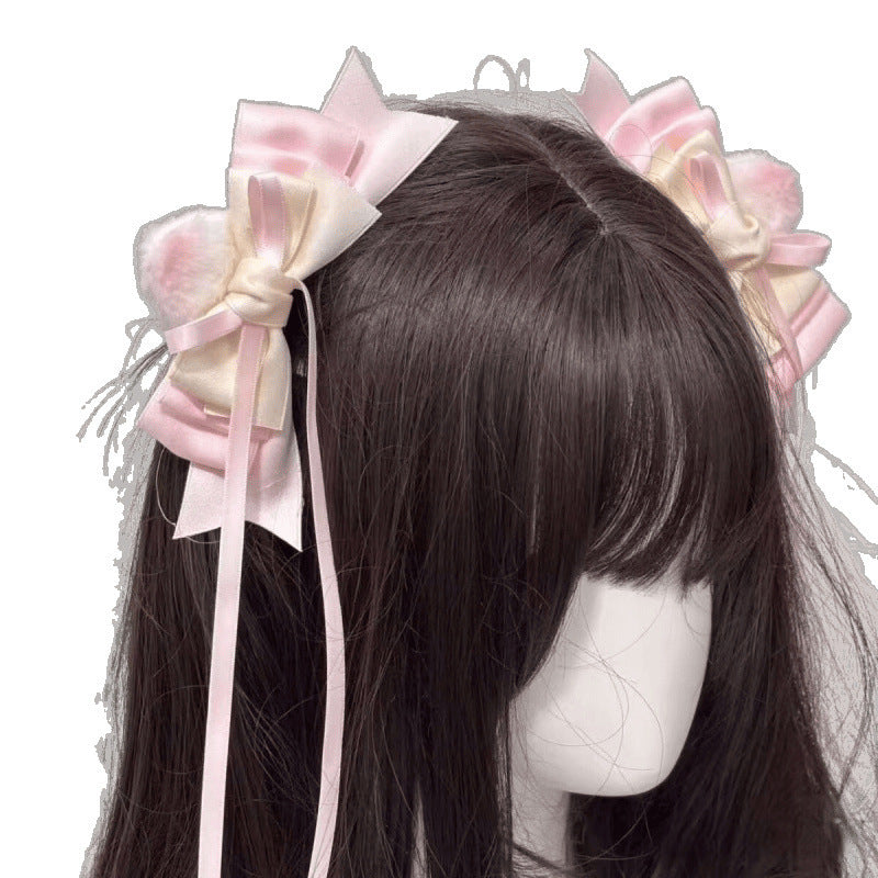 リボン ヘアクリップ ピンク系 ガーリー プリンセス風 ロングリボン 可愛い レディース ヘアアクセサリー