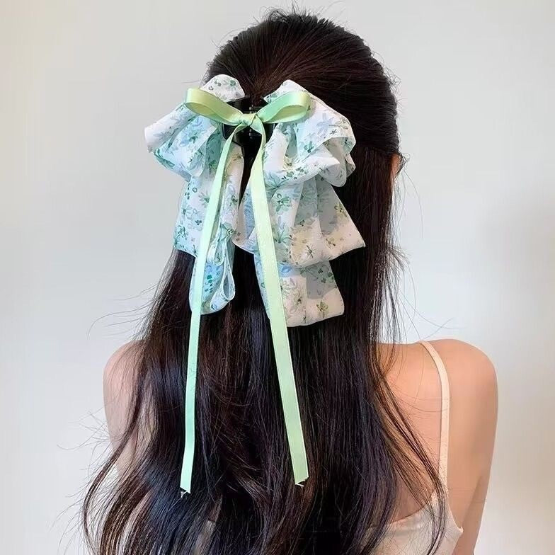 チュール リボン バンスクリップ 大きめ まとめ髪 上品 レディース ヘアアクセサリー