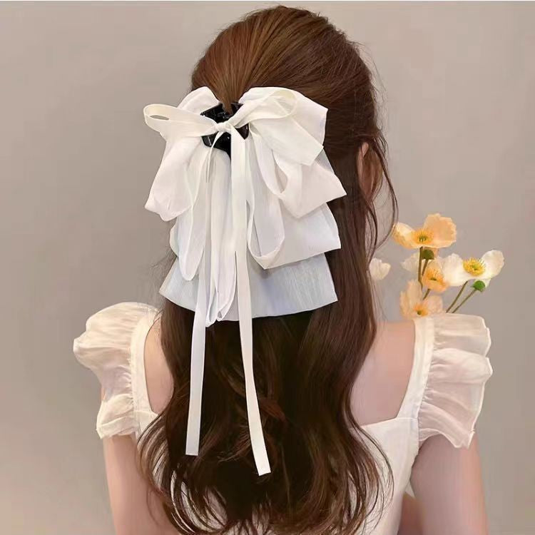 チュール リボン バンスクリップ 大きめ まとめ髪 上品 レディース ヘアアクセサリー