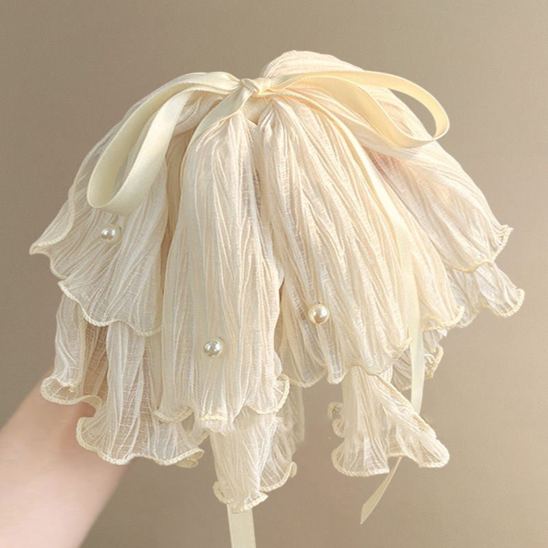 チュール リボン バンスクリップ 大きめ まとめ髪 上品 レディース ヘアアクセサリー