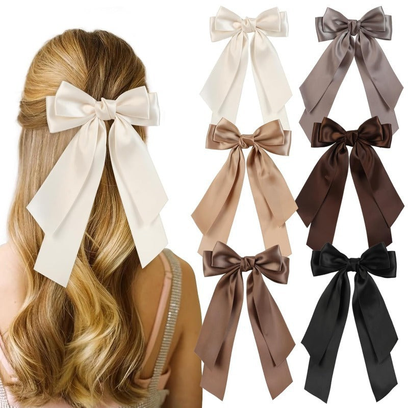 フレンチ風 サテン リボン バンスクリップ 大きめ ハーフアップ 上品 レディース ヘアアクセサリー