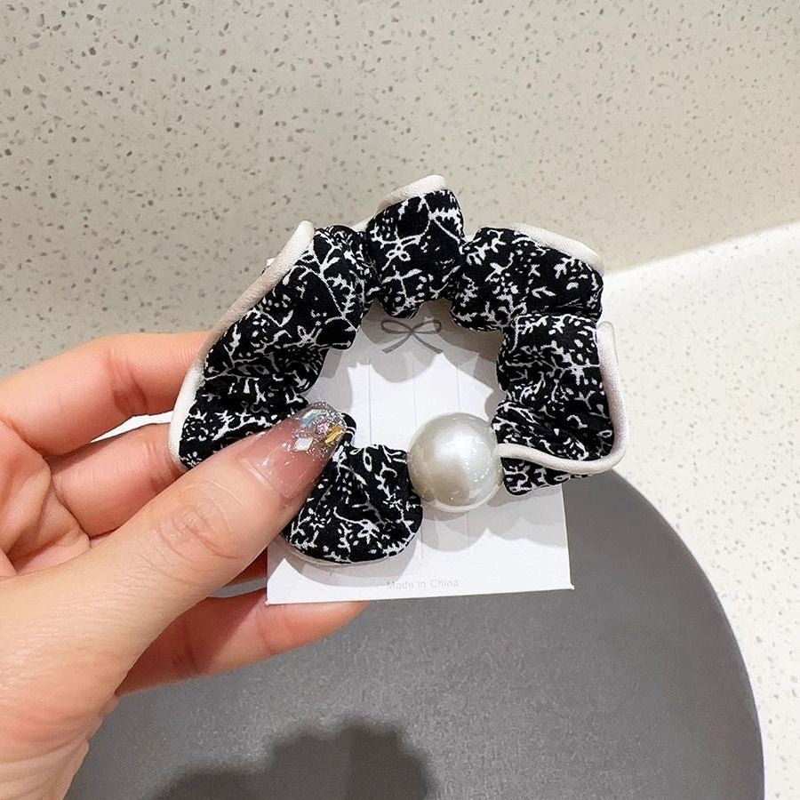 花柄パール風ヘアゴム レディース 高弾力 おしゃれ 上品 シュシュ ヘアアクセサリー