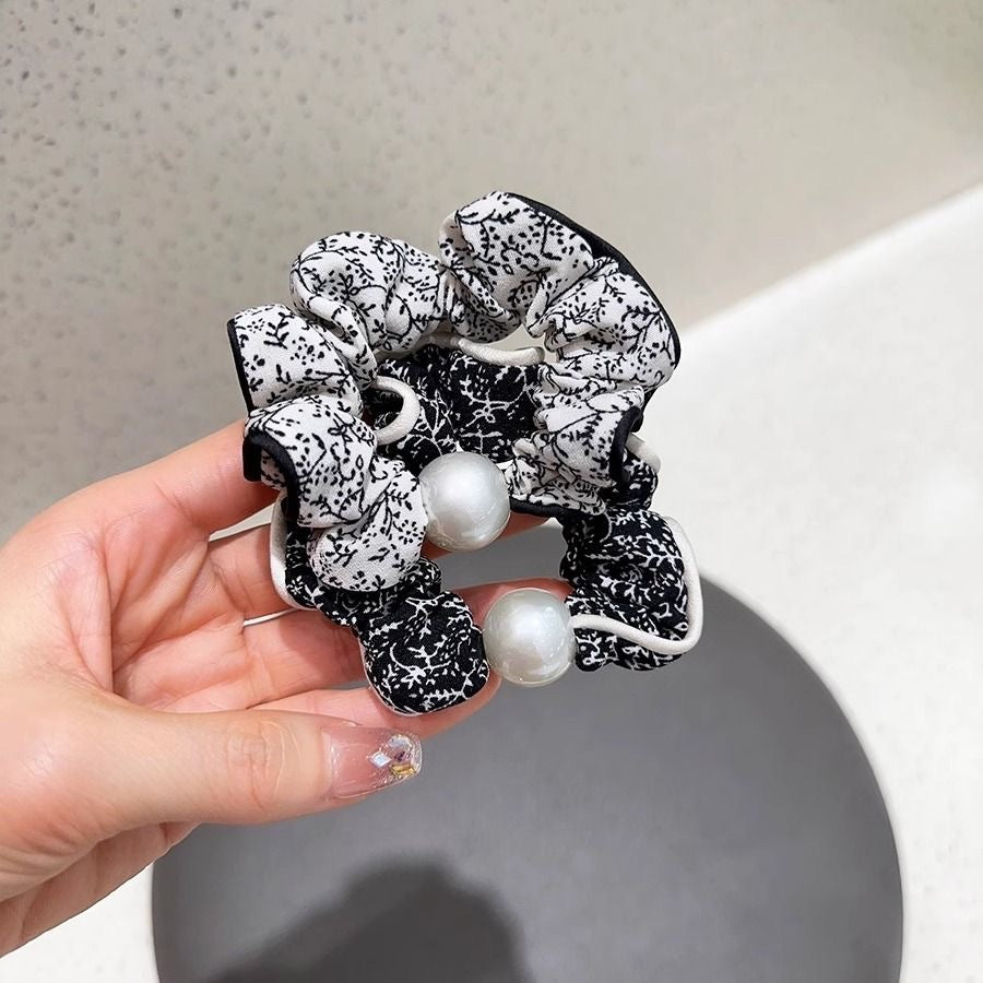 花柄パール風ヘアゴム レディース 高弾力 おしゃれ 上品 シュシュ ヘアアクセサリー
