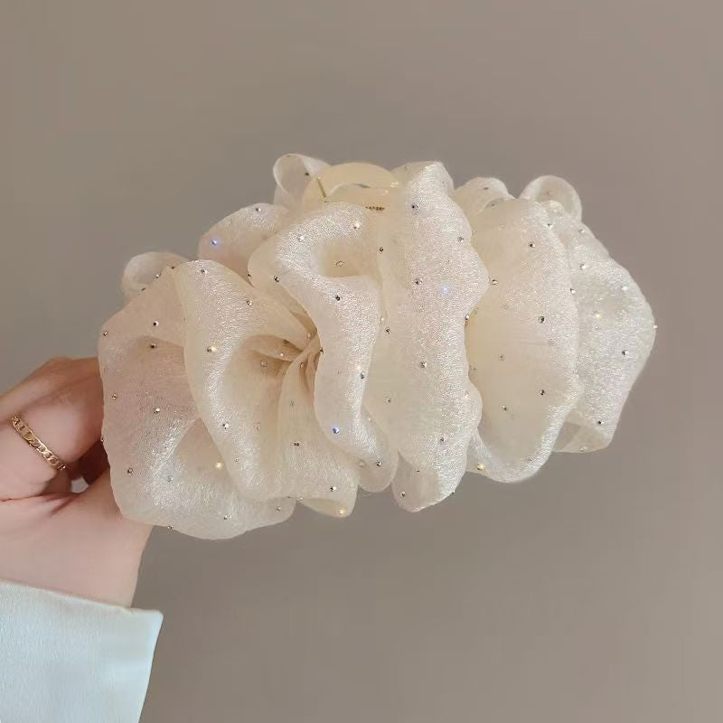 チュール リボン バンスクリップ 大きめ まとめ髪 上品 レディース ヘアアクセサリー