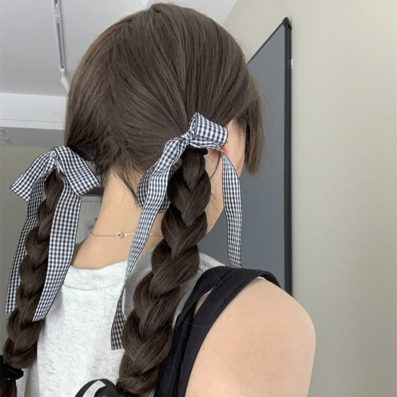 ツイード風 千鳥格子 リボン シュシュ ガーリー 可愛い レディース 秋冬 新作 ヘアアクセサリー