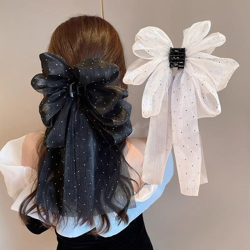 チュール リボン バンスクリップ 大きめ まとめ髪 上品 レディース ヘアアクセサリー