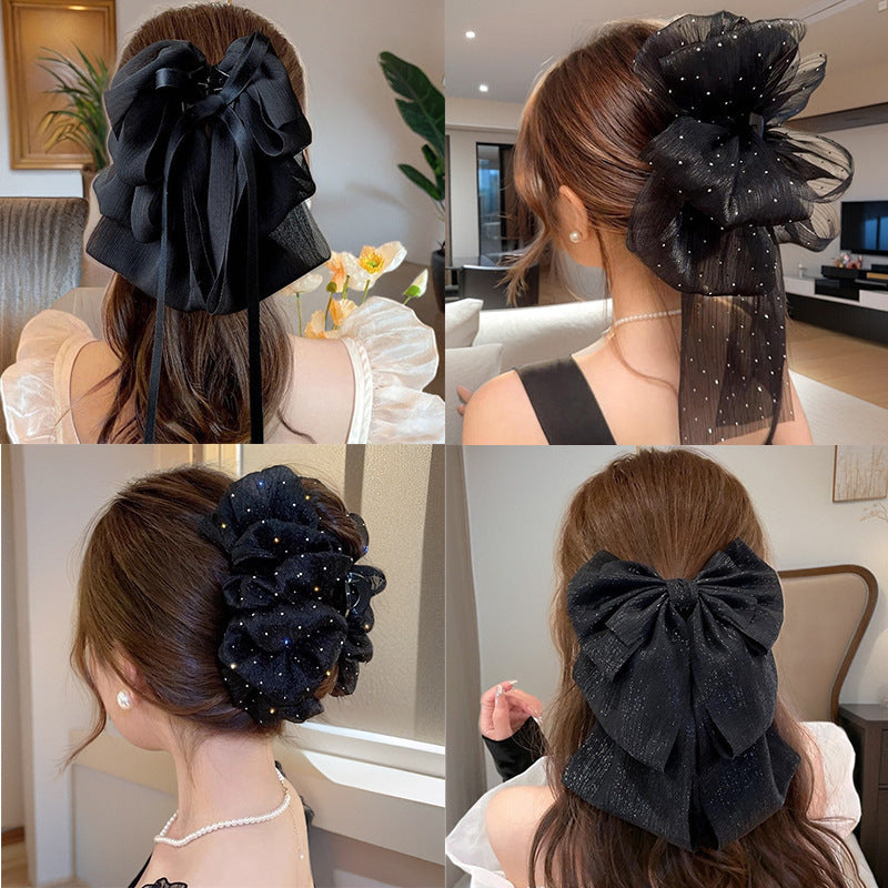 チュール リボン バンスクリップ 大きめ まとめ髪 上品 レディース ヘアアクセサリー