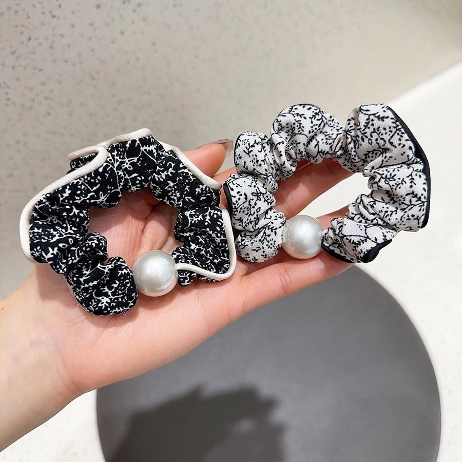 花柄パール風ヘアゴム レディース 高弾力 おしゃれ 上品 シュシュ ヘアアクセサリー