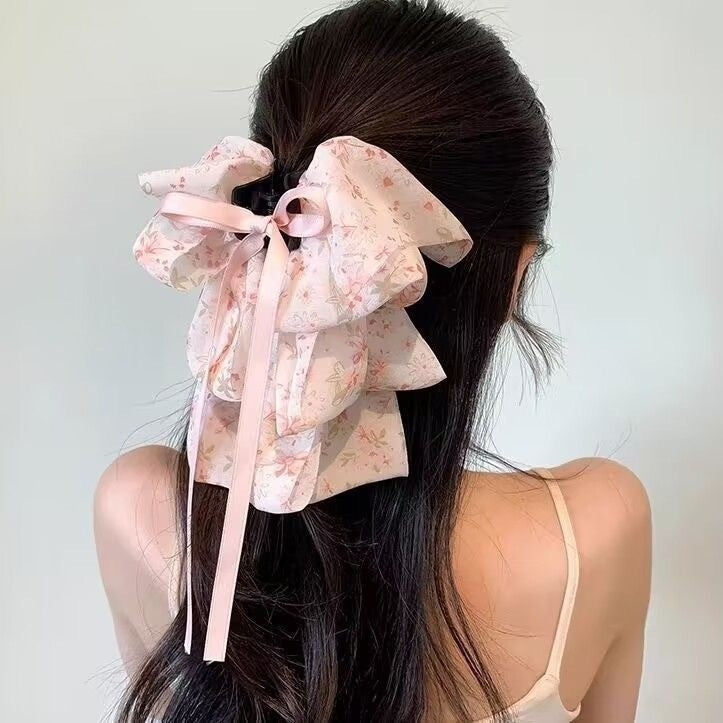 チュール リボン バンスクリップ 大きめ まとめ髪 上品 レディース ヘアアクセサリー