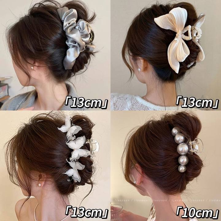 サテン素材 大きめ バンスクリップ 高見え 上品 新作 ギャザーデザイン レディース ヘアアクセサリー