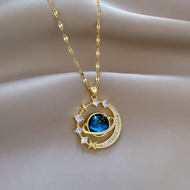 星月モチーフ 星空デザイン 高級感 華やか フルストーン ネックレス レディース 鎖骨チェーン