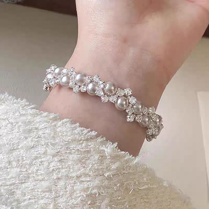 パール編み込みブレスレット レディース 上品 シンプル