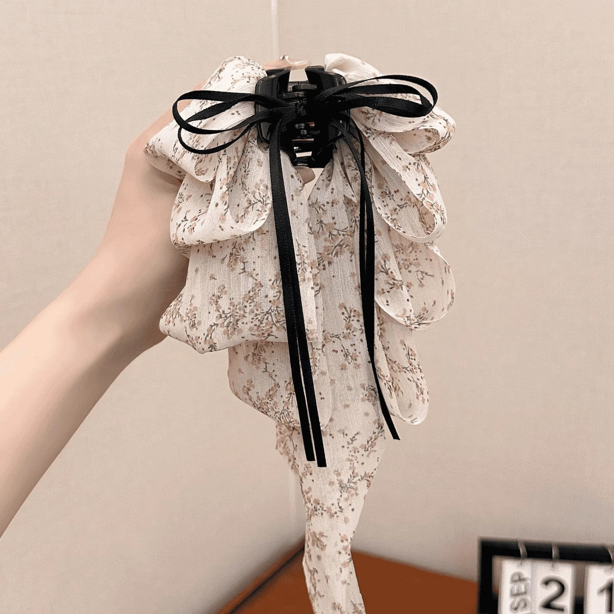 チュール リボン バンスクリップ 大きめ まとめ髪 上品 レディース ヘアアクセサリー