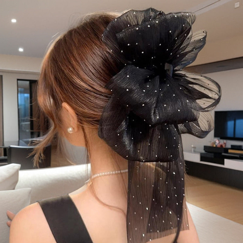 チュール リボン バンスクリップ 大きめ まとめ髪 上品 レディース ヘアアクセサリー