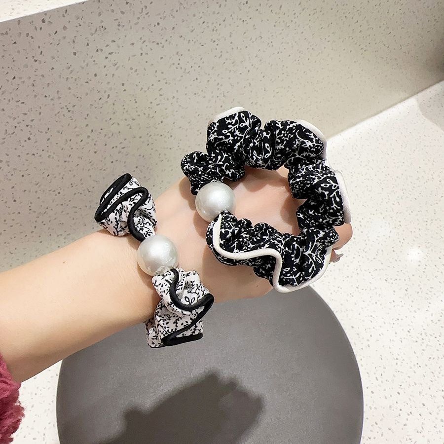 花柄パール風ヘアゴム レディース 高弾力 おしゃれ 上品 シュシュ ヘアアクセサリー