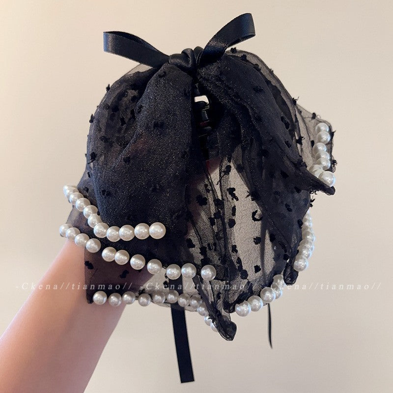 チュール リボン バンスクリップ 大きめ まとめ髪 上品 レディース ヘアアクセサリー