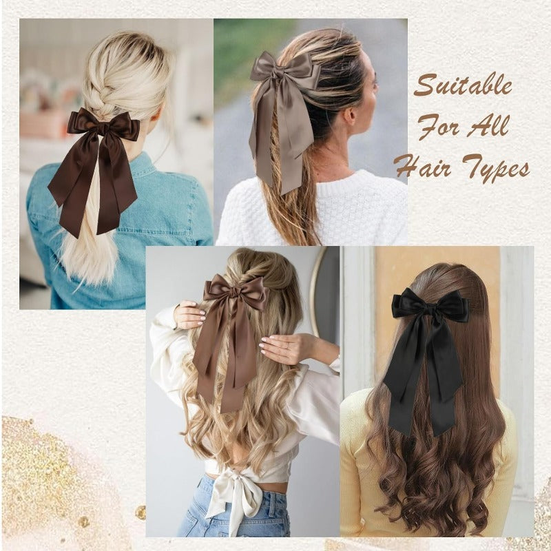 フレンチ風 サテン リボン バンスクリップ 大きめ ハーフアップ 上品 レディース ヘアアクセサリー
