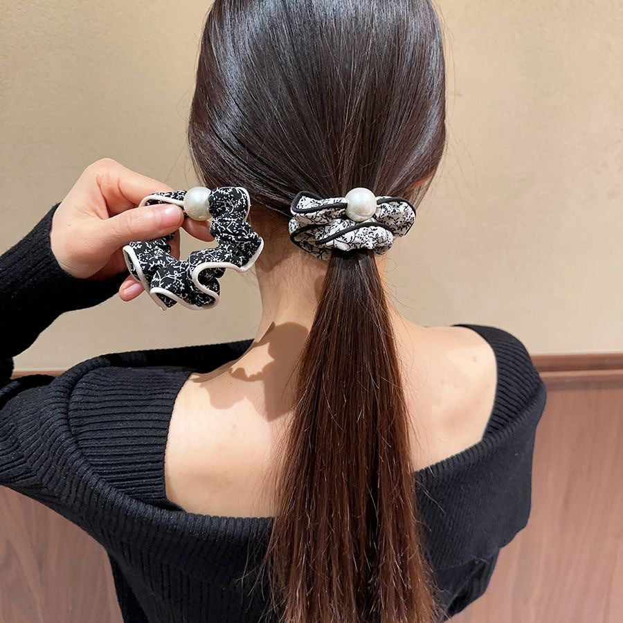 花柄パール風ヘアゴム レディース 高弾力 おしゃれ 上品 シュシュ ヘアアクセサリー