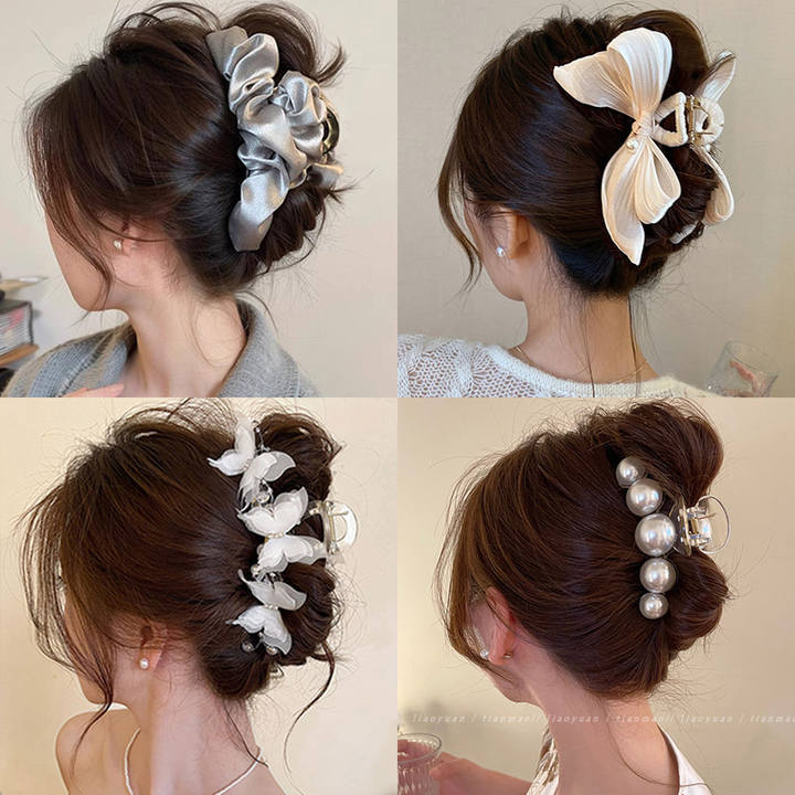 サテン素材 大きめ バンスクリップ 高見え 上品 新作 ギャザーデザイン レディース ヘアアクセサリー