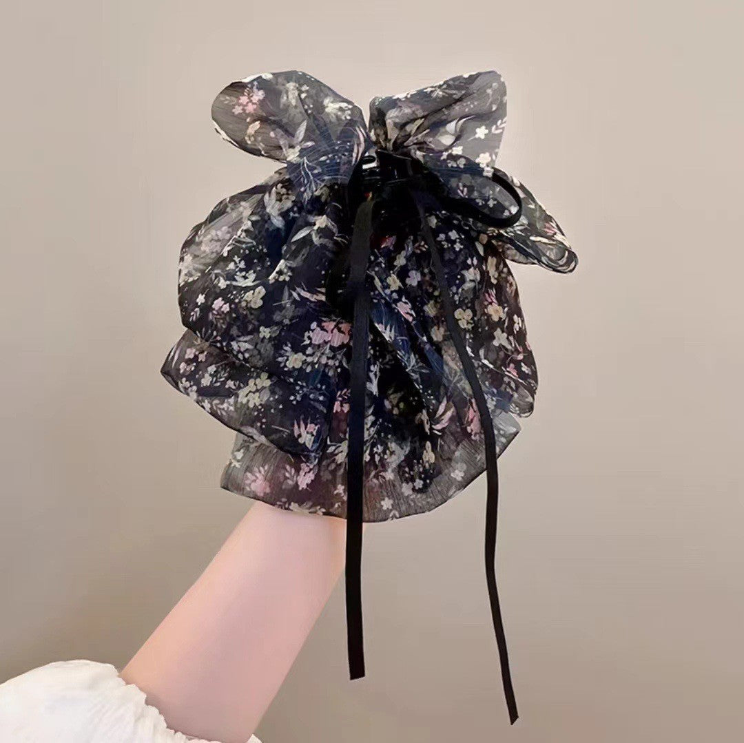 チュール リボン バンスクリップ 大きめ まとめ髪 上品 レディース ヘアアクセサリー