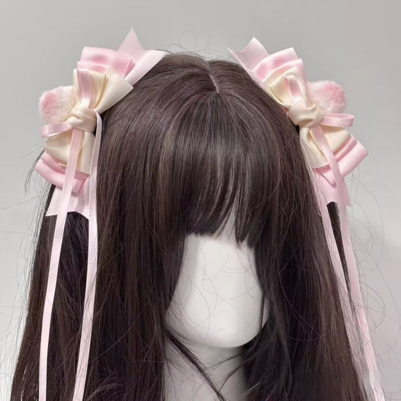 リボン ヘアクリップ ピンク系 ガーリー プリンセス風 ロングリボン 可愛い レディース ヘアアクセサリー