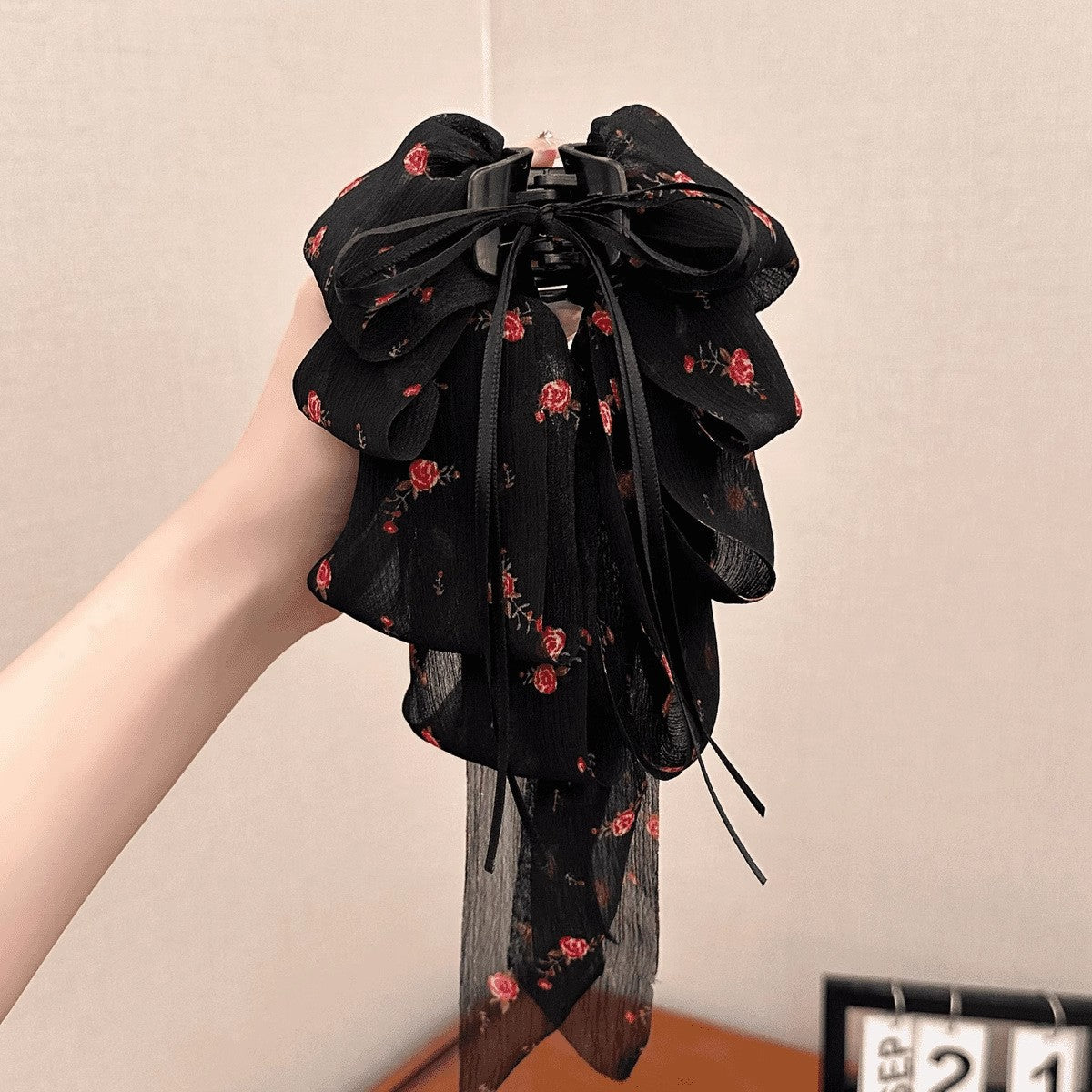 チュール リボン バンスクリップ 大きめ まとめ髪 上品 レディース ヘアアクセサリー
