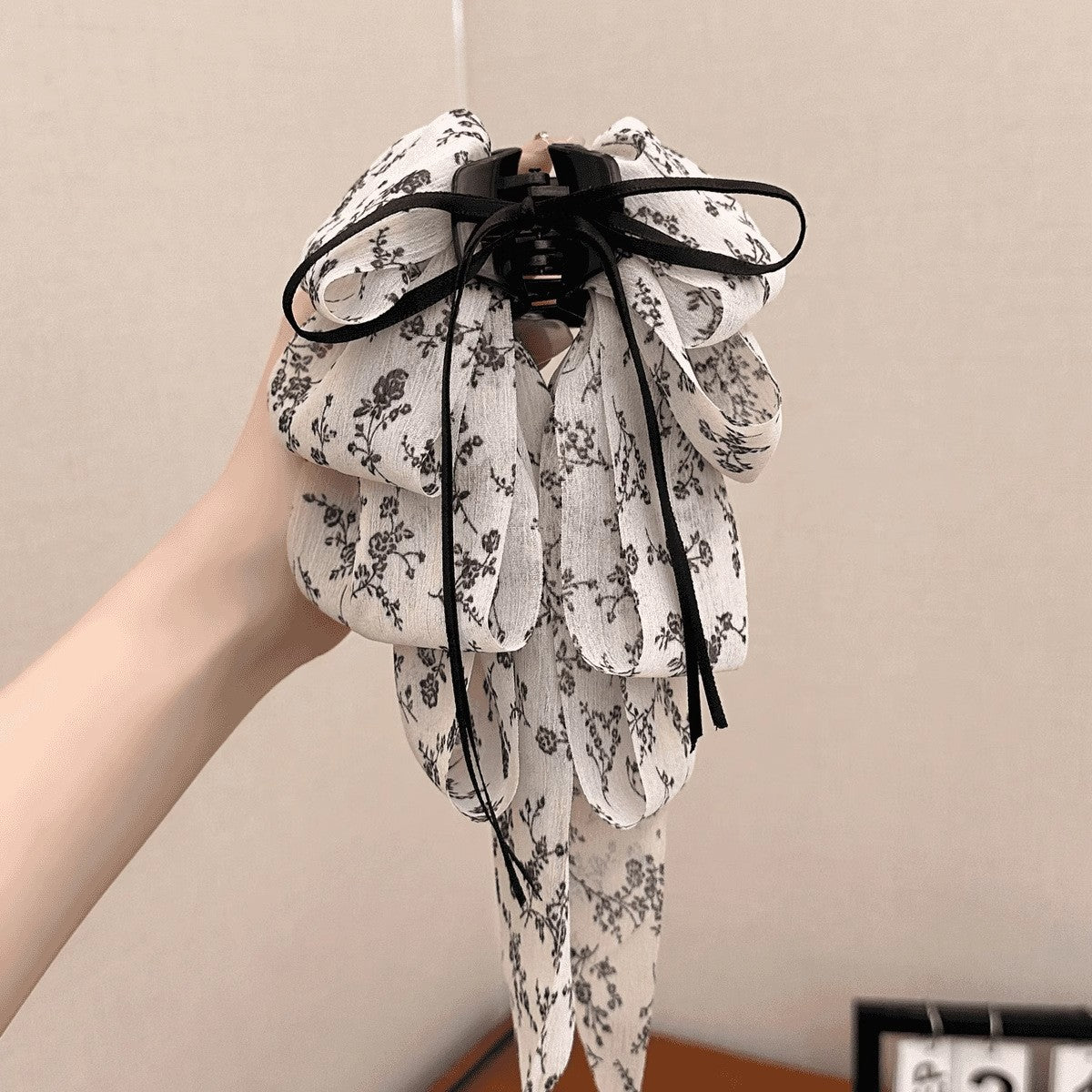 チュール リボン バンスクリップ 大きめ まとめ髪 上品 レディース ヘアアクセサリー