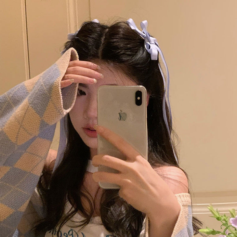 韓国風 ロングリボン ヘアクリップ ガーリー 可愛い レディース ヘアアクセサリー