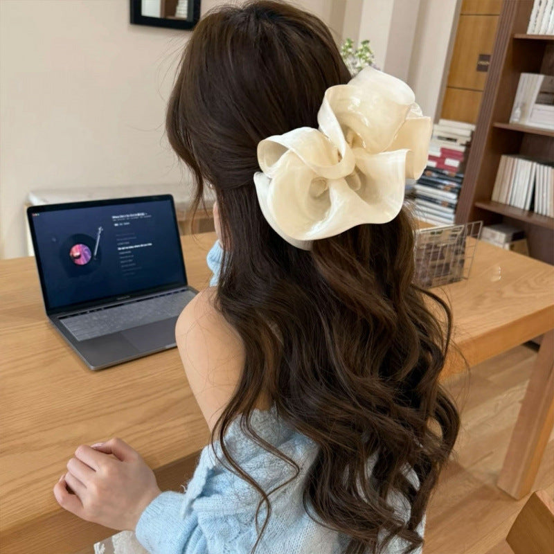 大きめ シフォン バナナクリップ 上品 ヘアアクセサリー