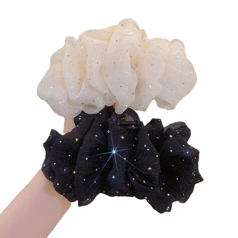 チュール リボン バンスクリップ 大きめ まとめ髪 上品 レディース ヘアアクセサリー