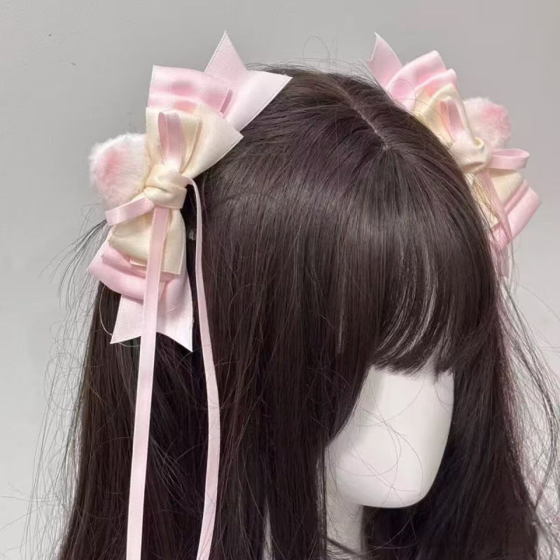 リボン ヘアクリップ ピンク系 ガーリー プリンセス風 ロングリボン 可愛い レディース ヘアアクセサリー