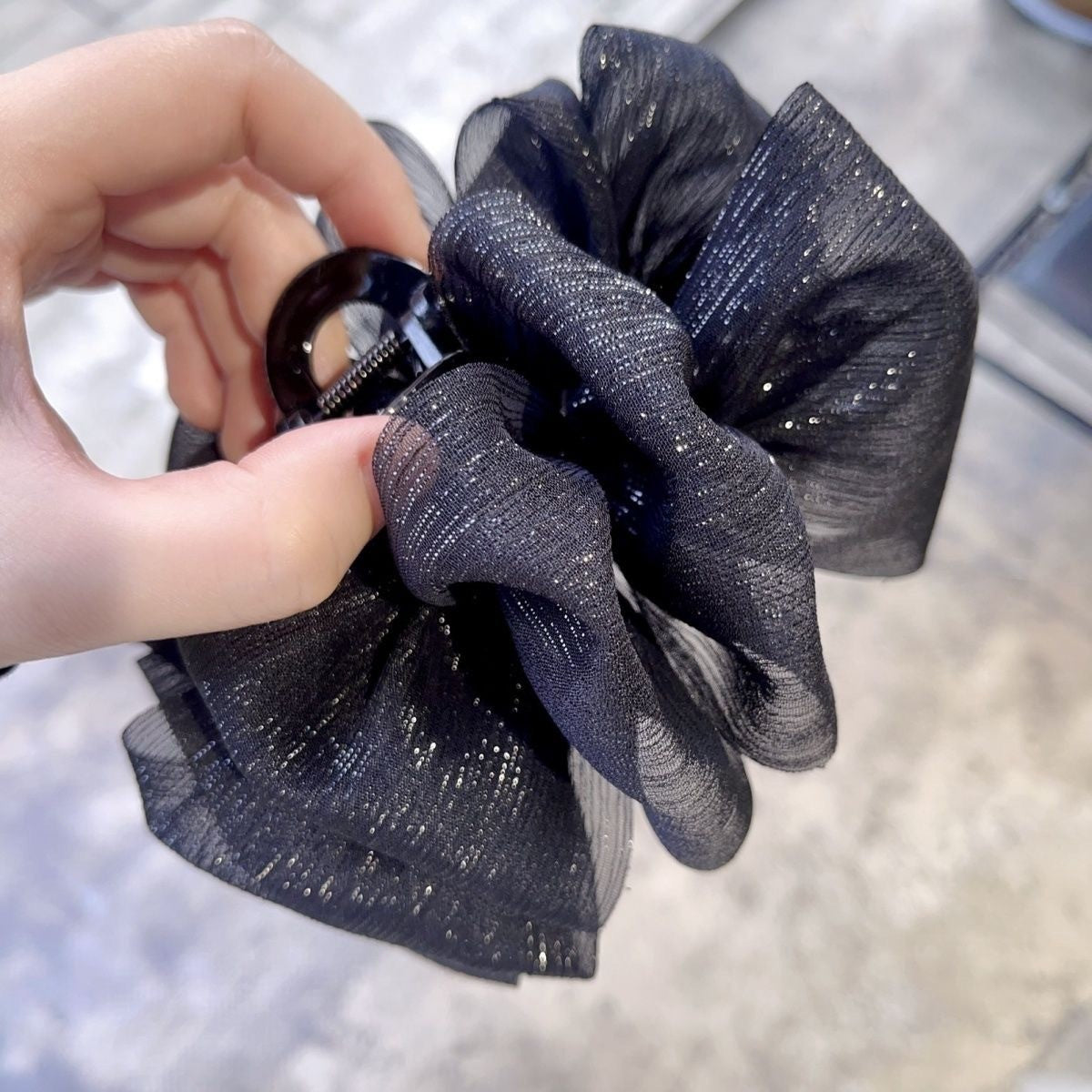 チュール リボン バンスクリップ 大きめ まとめ髪 上品 レディース ヘアアクセサリー