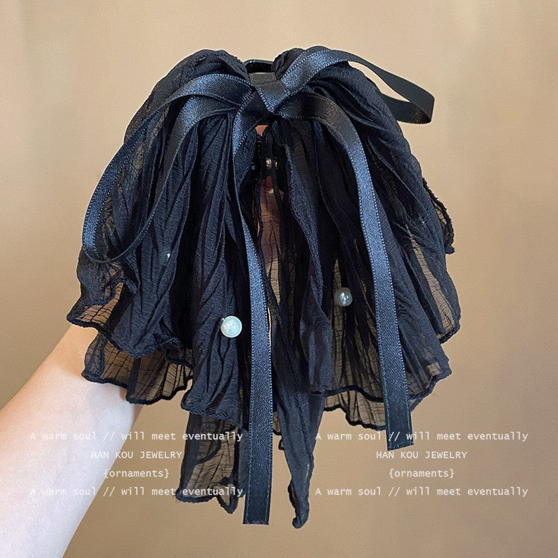 チュール リボン バンスクリップ 大きめ まとめ髪 上品 レディース ヘアアクセサリー