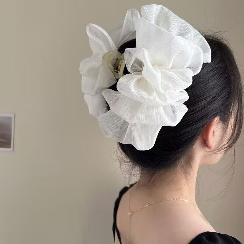 チュール リボン バンスクリップ 大きめ まとめ髪 上品 レディース ヘアアクセサリー