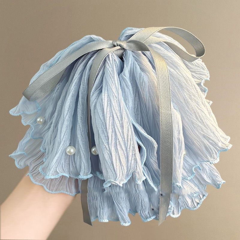 チュール リボン バンスクリップ 大きめ まとめ髪 上品 レディース ヘアアクセサリー
