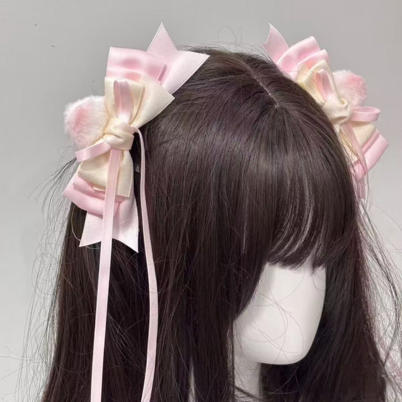 リボン ヘアクリップ ピンク系 ガーリー プリンセス風 ロングリボン 可愛い レディース ヘアアクセサリー
