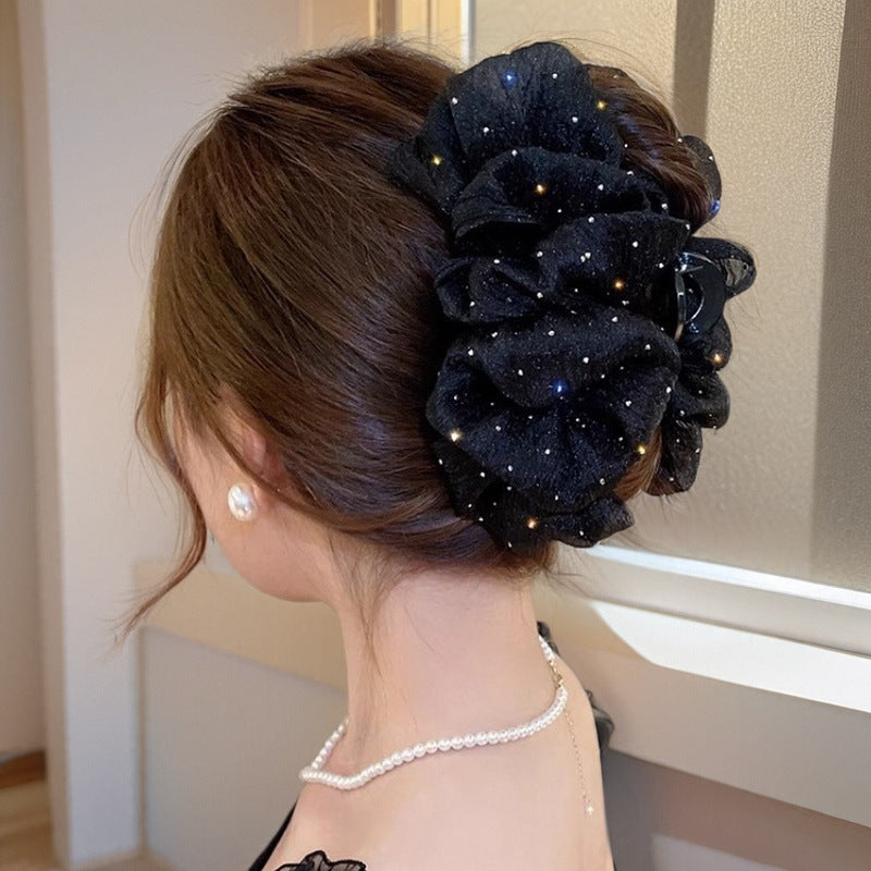 チュール リボン バンスクリップ 大きめ まとめ髪 上品 レディース ヘアアクセサリー