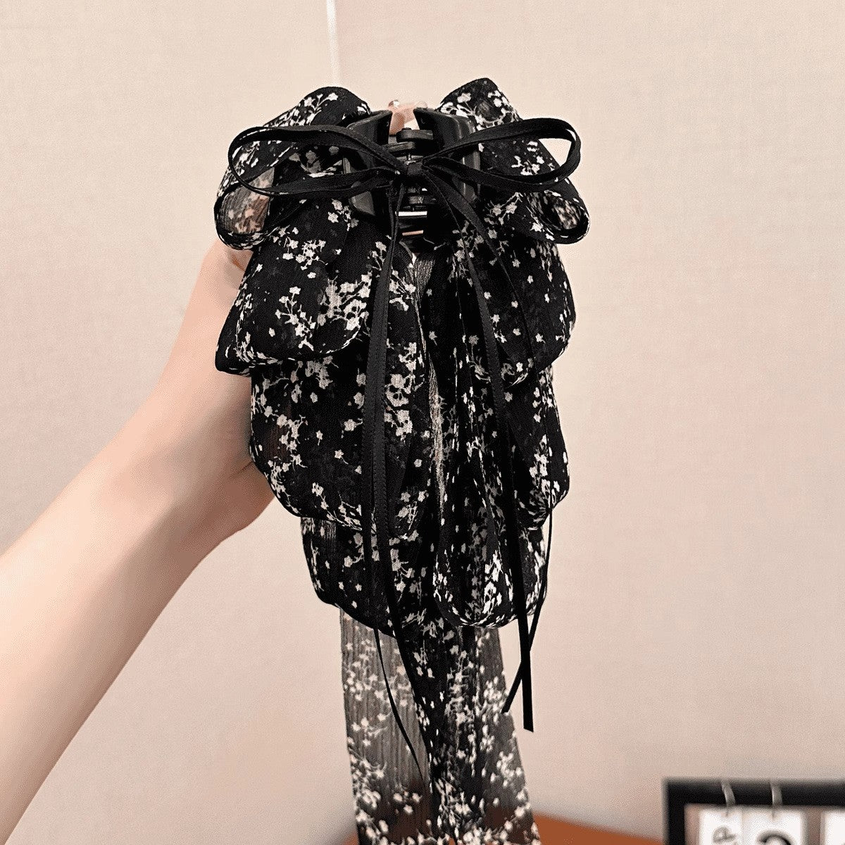 チュール リボン バンスクリップ 大きめ まとめ髪 上品 レディース ヘアアクセサリー