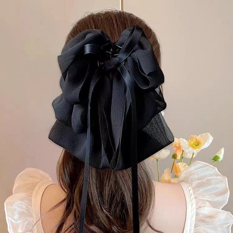 チュール リボン バンスクリップ 大きめ まとめ髪 上品 レディース ヘアアクセサリー