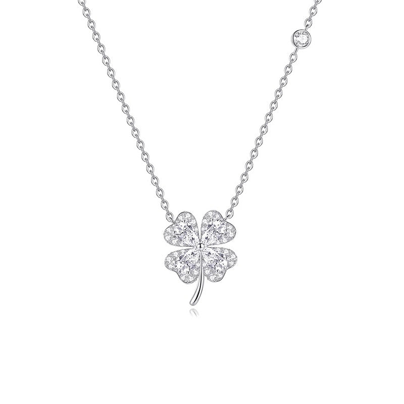 Teach sterling silver 999 exquisite zircon four-leaf clover necklace women's light luxury fashion high-end flower sterling silver collarbone chain