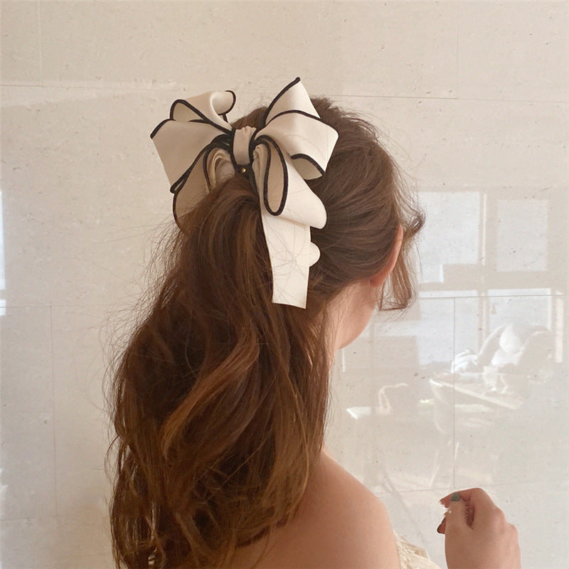 リボン バナナクリップ ツイード風 パール付き レトロ 上品 レディース ヘアアクセサリー