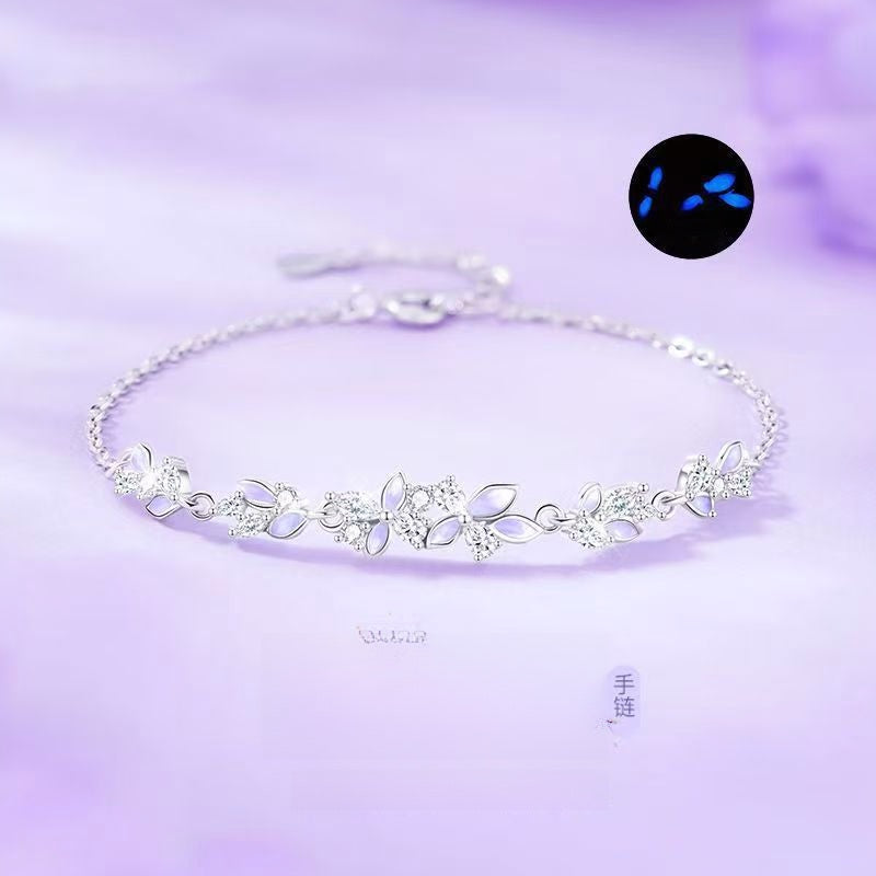 Moshang Wisteria S925 sterling silver wisteria flower bracelet for women, niche light luxury luminous enamel hand accessory, high-end gift to girlfriend