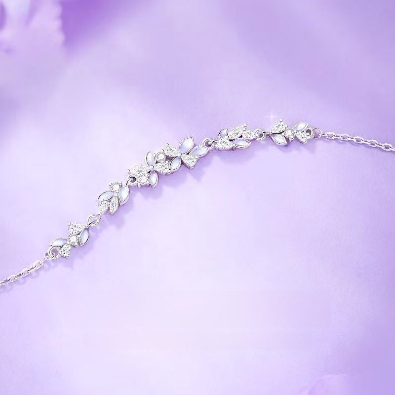 Moshang Wisteria S925 sterling silver wisteria flower bracelet for women, niche light luxury luminous enamel hand accessory, high-end gift to girlfriend
